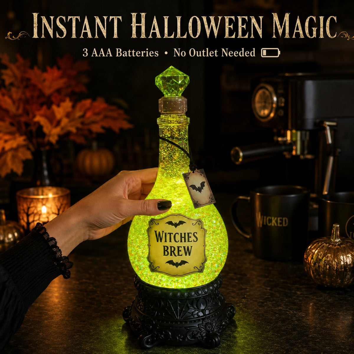 🔥Last Day 50% OFF -🧙✨Lighted Witches’ Brew Poison Bottle Glitter Globe(✨Same as the video)