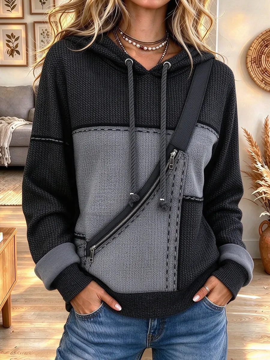 Women's Vintage Patchwork Printed Hooded Sweatshirt