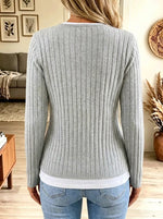 Women's Layered Look Button Henley Ribbed Sweate