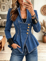 Women's Asymmetric Peplum Croc-Trim Denim Blazer
