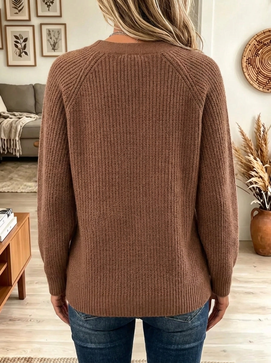 Women's Button Henley V-Neck Knit Sweater