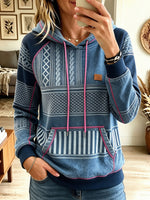 Women's Geometric Ethnic Print Hoodie, Long Sleeve Drawstring Pocket Sweatshirt