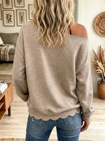 Women's Scallop Hem Off-the-Shoulder Fleece Sweatshirt