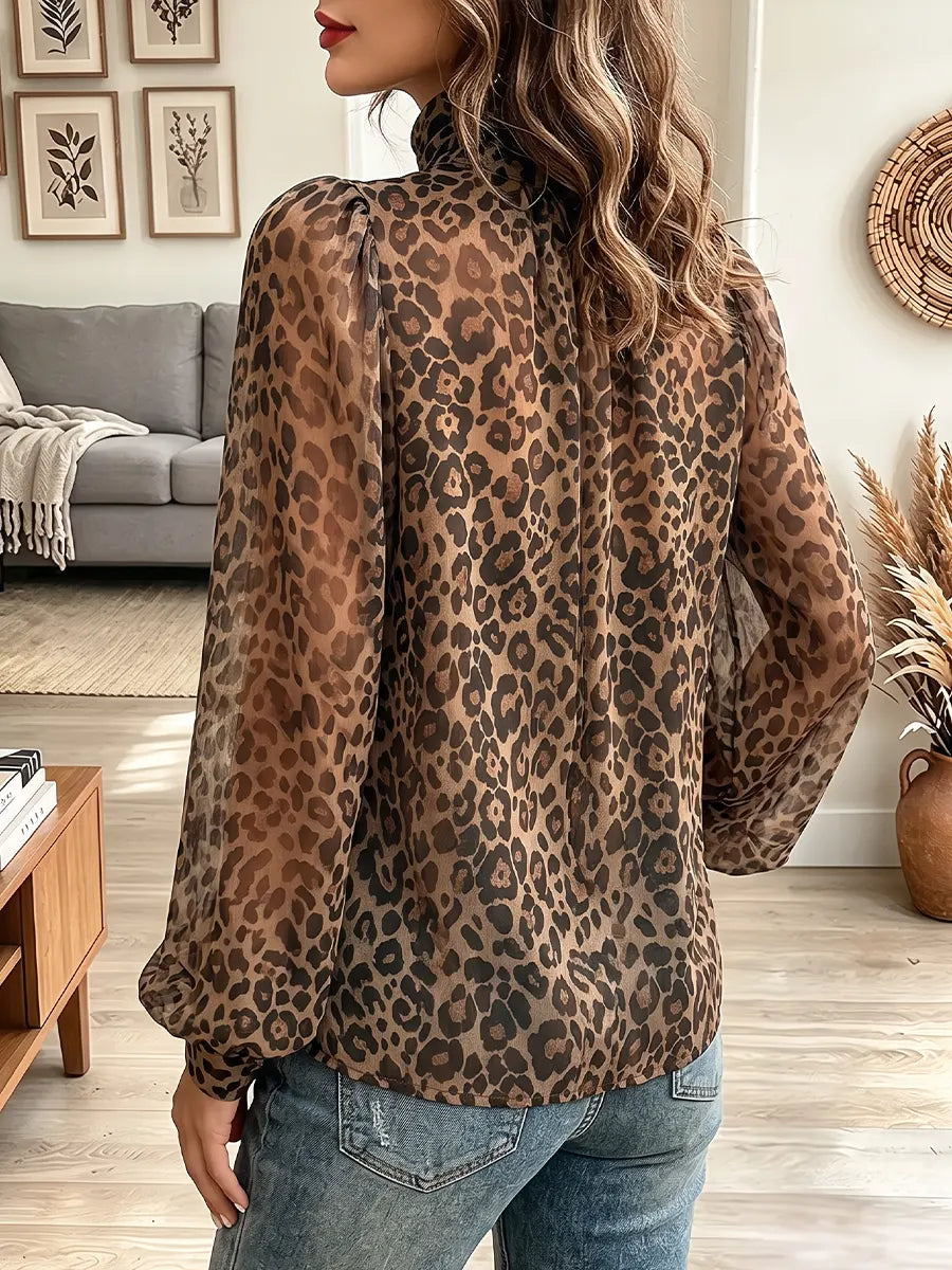 Vintage Elegant Leopard-print Chiffon Shirt