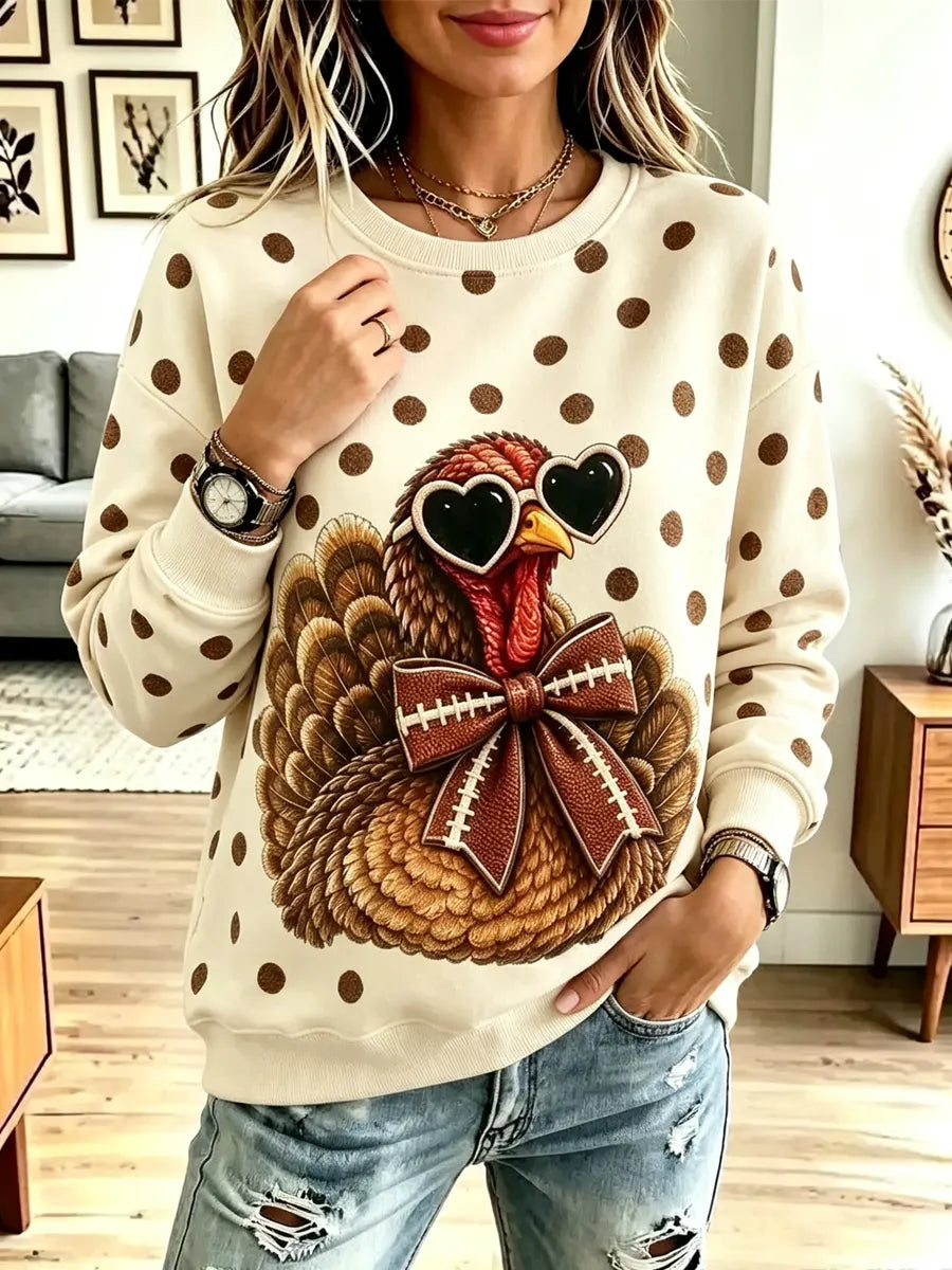 Funny Thanksgiving Turkey Pattern Art Casual Stylish Long Sleeve Sweatshirt