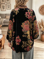 Women's Floral Print Mock Neck Velvet Top