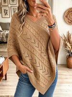 Women's Cable Knit V-Neck Poncho Sweater
