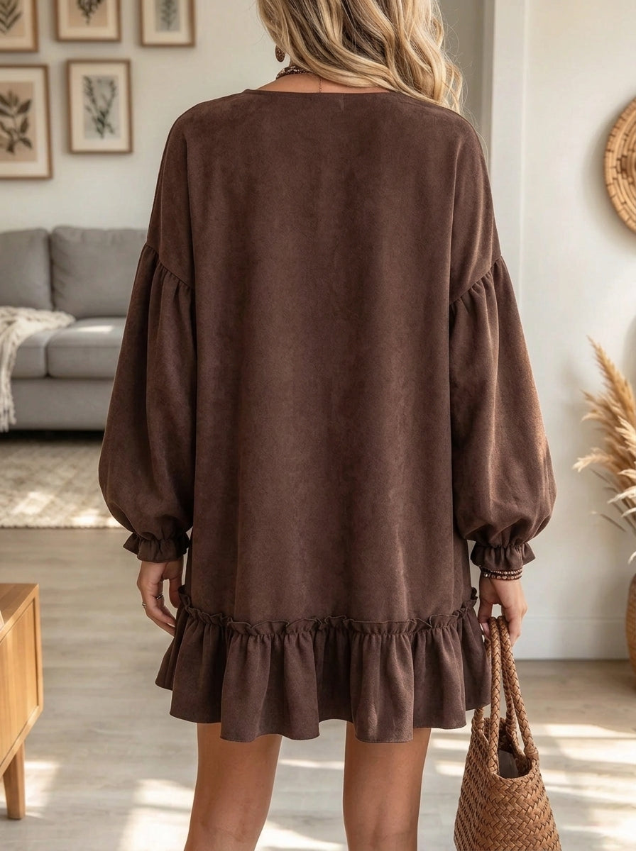Women's V-Neck Ruffle Hem Dress