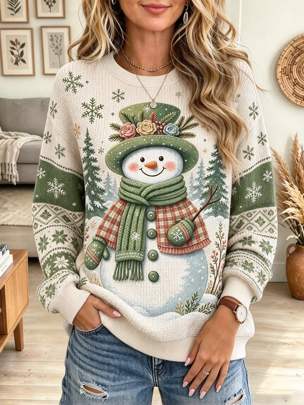 Women's Snowman Graphic Holiday Top