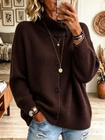 Women's Cowl Neck Buttoned Oversized Ribbed Cardigan