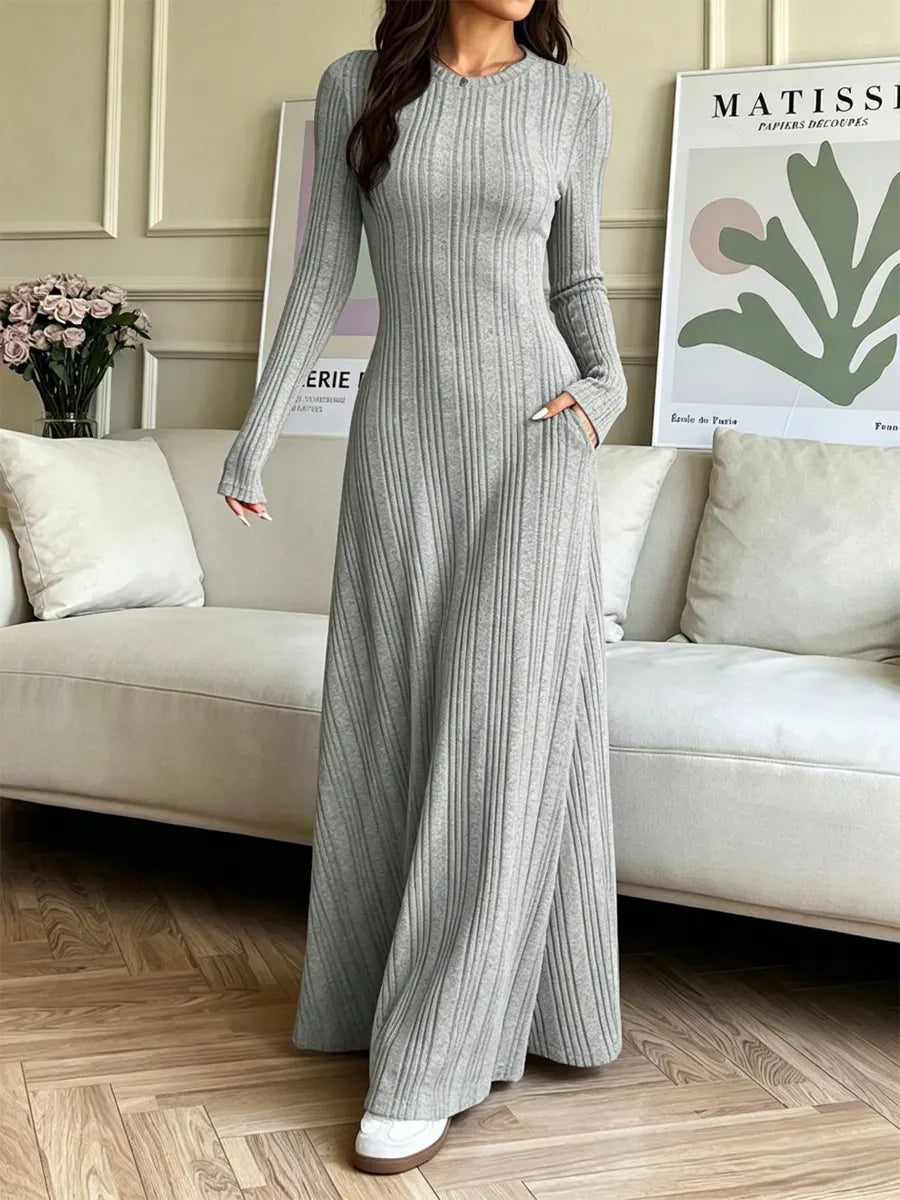 Vintage Chic Elegant Knit Art Casual Round Neck Stylish Long Sleeve Dress