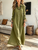 Vintage Elegant Cotton-linen buttons Dress