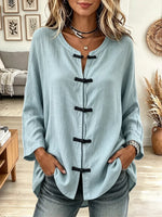 Women's Solid Color Button-down Long-sleeved Shirt