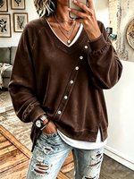 Vintage Elegant Button Patchwork Sweatshirt