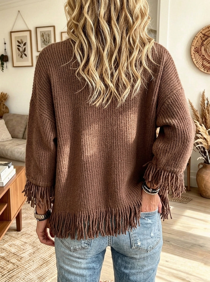 Women's Single Button Fringe Trim Knit Cardigan