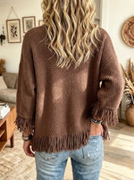 Women's Single Button Fringe Trim Knit Cardigan