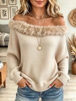 Women's Faux Fur Off-the-Shoulder Knit Sweater