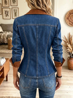 Women's Colorblock Suede Lapel Denim Blazer