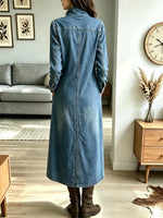 Vintage Turtleneck Asymmetrical Hem Art Casual Long Sleeve Stylish Denim Dress