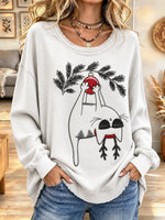 Women's Cute Christmas Cat Print Crew Neck Sweatshirt