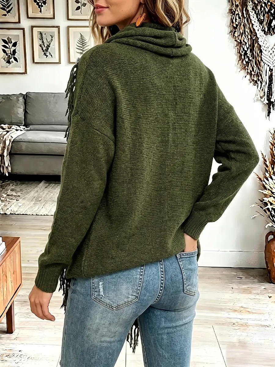 Vintage Elegant Fringed Knit Sweater
