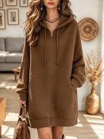 Women's Oversized Drawstring Zip-Up Hooded Dress