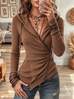 Women's Retro Zipper Hooded Slim Fit Top