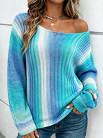 Women's Off Shoulder Ombre Knit Sweater, Long Sleeve Loose Fit Pullover