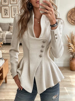 Women's V Neck Peplum Wool Blend Jacket