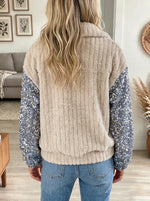 Women's Sequin Sleeve Ribbed Fleece Jacket