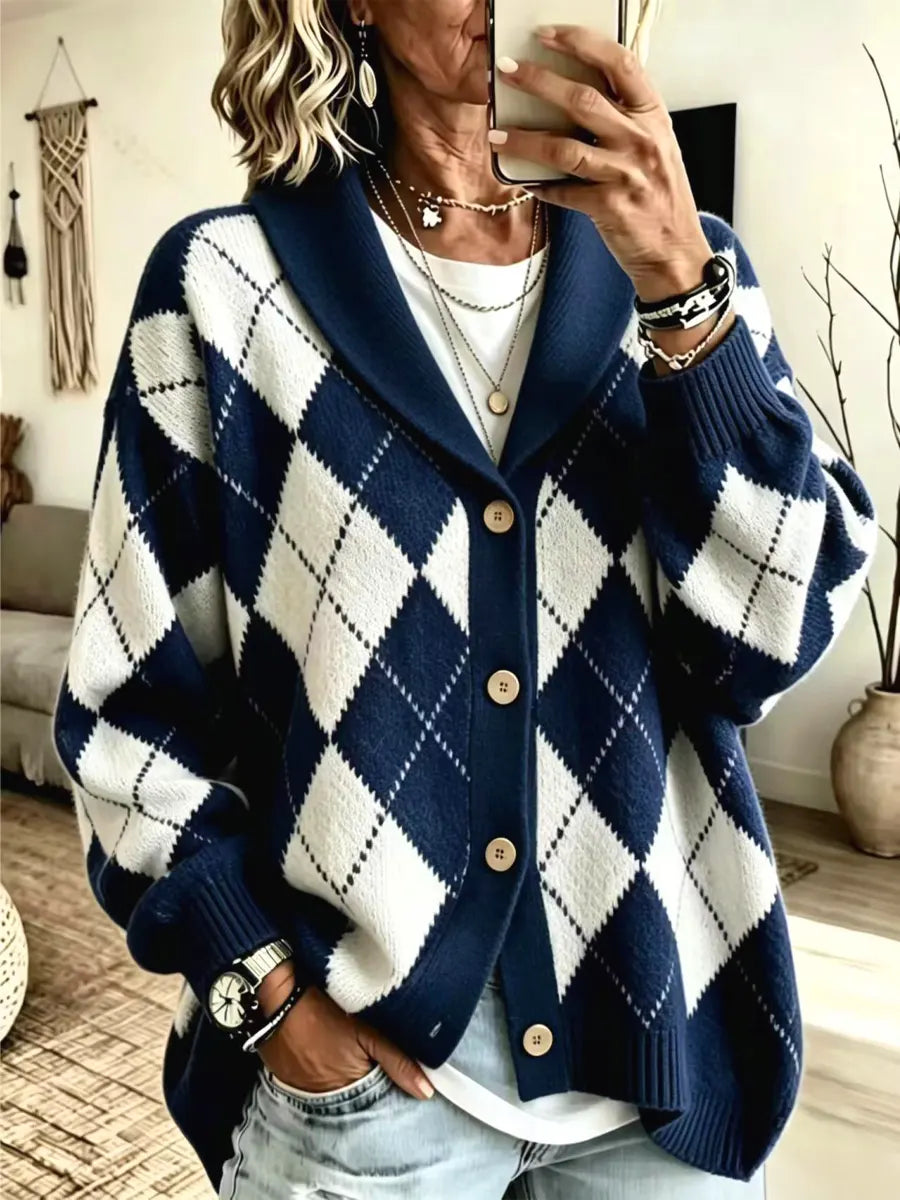 Retro Plaid Pattern Art Casual Stylish Long Sleeve Cardigan Sweater