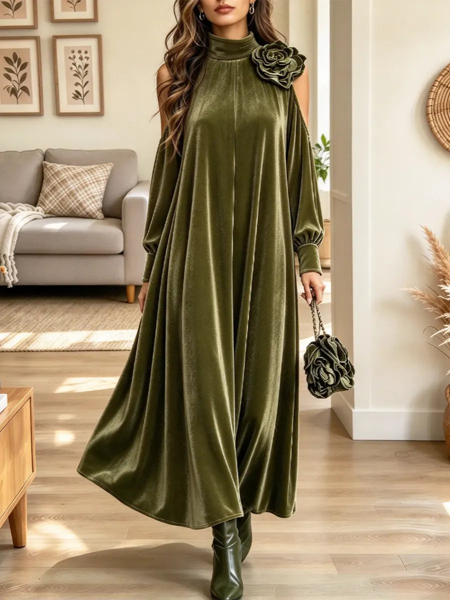 Vintage Chic Floral Velvet Art Casual Stylish Long Sleeve Dress