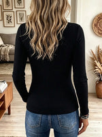 Women's Lace-Up Cutout Mock Neck Ribbed Top