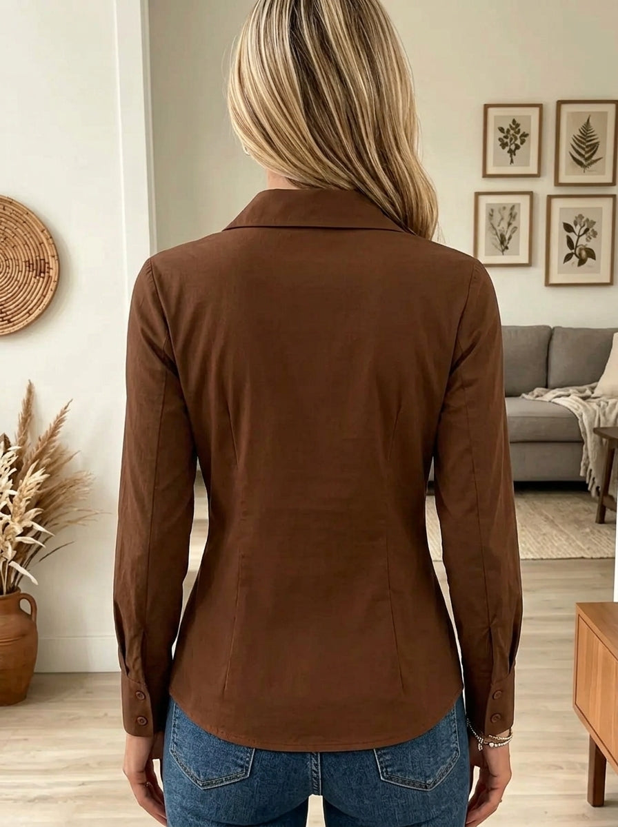Women's Pleated Peplum Button-Down Shirt