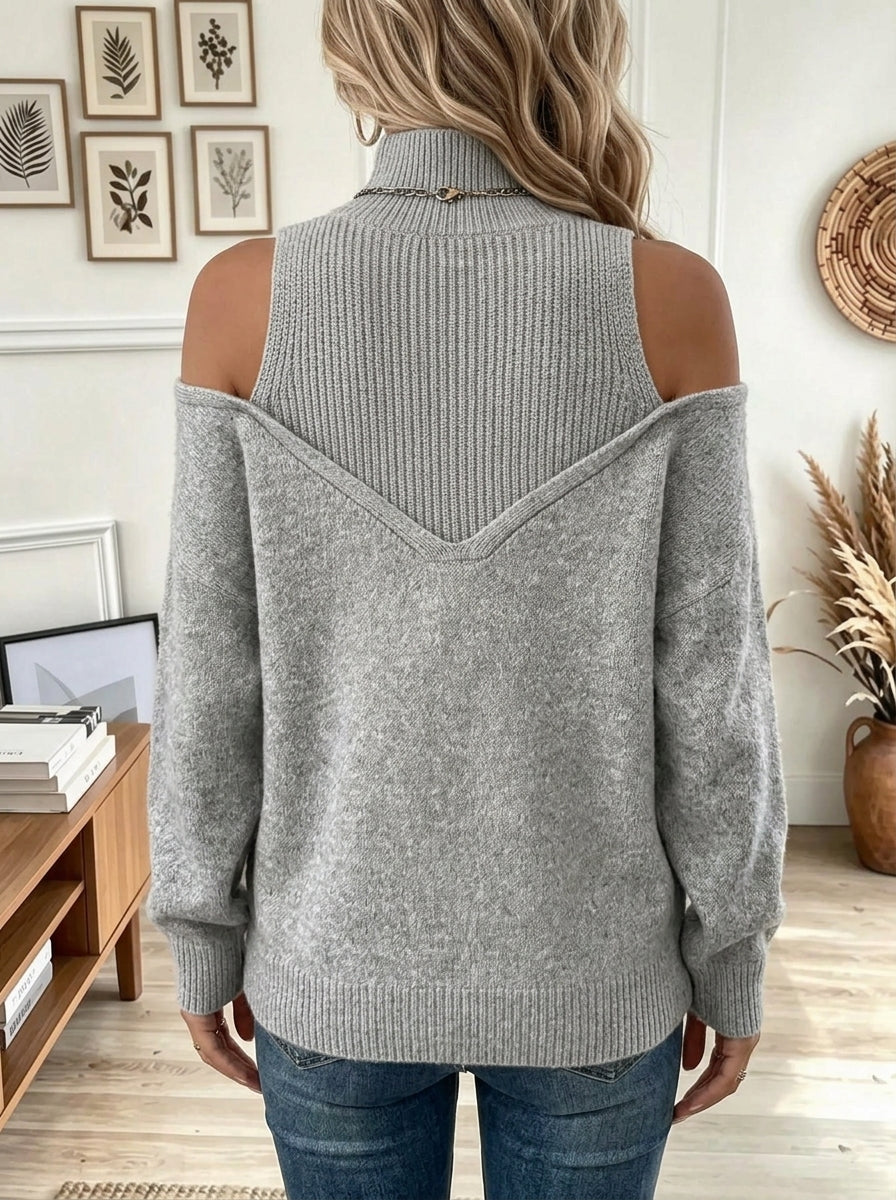 Women's Cold-Shoulder Layered Mock Neck Sweater