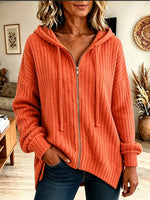 Vintage Elegant Knitted Fabric Patchwork Zipper Hooded Sweater