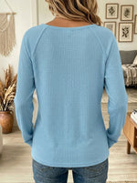 Waffle Knit Henley Long Sleeve Casual Tunic Top