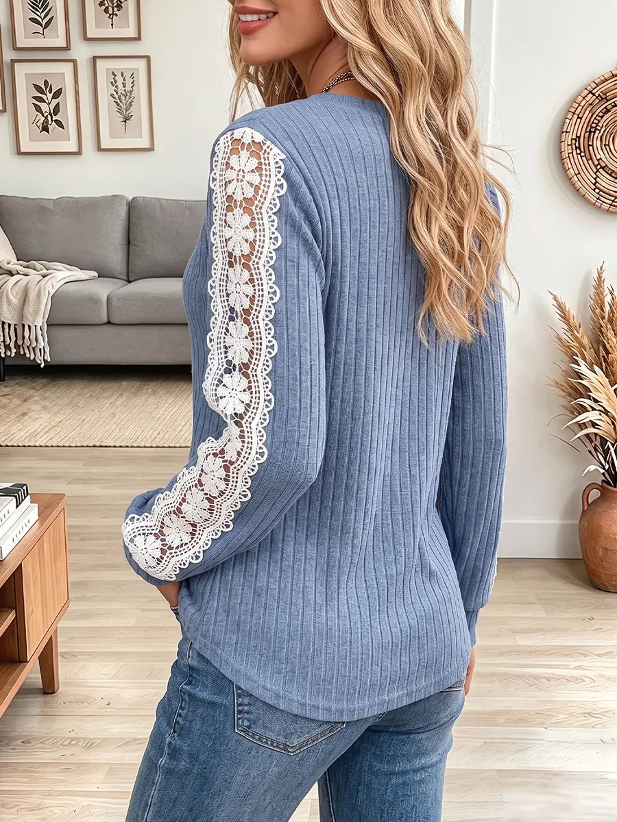 Vintage Elegant Knitted Fabric Patchwork Lace Shirt