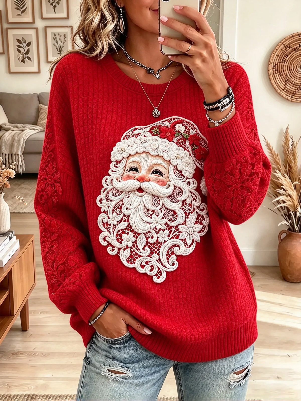 Women's Santa Cable Knit Christmas Sweater