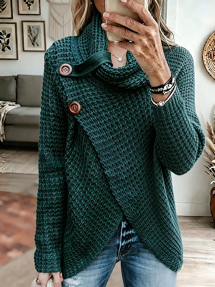 Vintage Elegant Asymmetrical High-neck Pullover Sweater