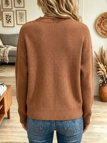 Women's Ribbed Crewneck Drop-Shoulder Knit Sweater