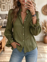 Women's Stand Collar Crinkle Button Down Shirt