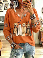 Vintage Halloween Ghost Dogs Pattern Art Casual Stylish Long Sleeve Sweatshirt