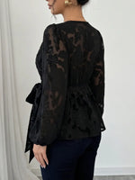 Vintage Elegant Sheer Jacquard Chiffon Shirt