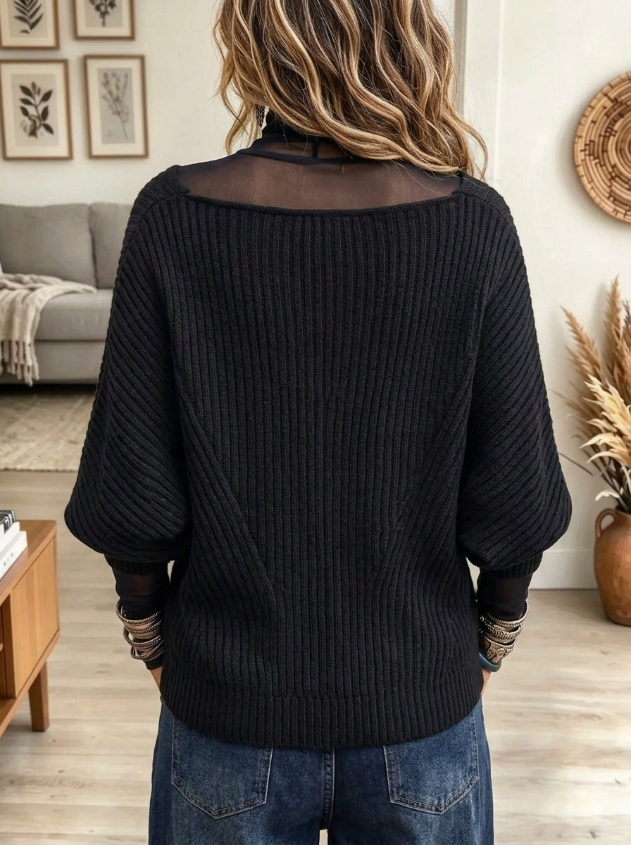 Women's Woven Lattice Cross-Front Ribbed Poncho