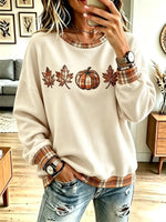 Vintage Pumpkin Autumn Pattern Art Casual Stylish Long Sleeve Sweatshirt