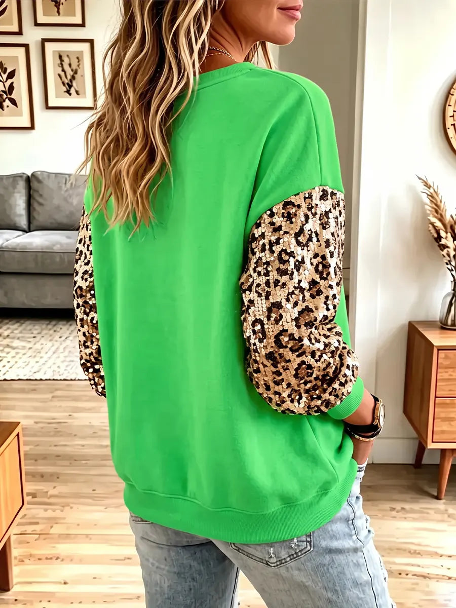 Vintage Elegant Sparkling Halloween Pumpkin Leopard Print Sweatshirt