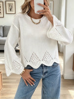 Vintage Elegant Hollow Knitted Art Casual Stylish Long Sleeve Sweater