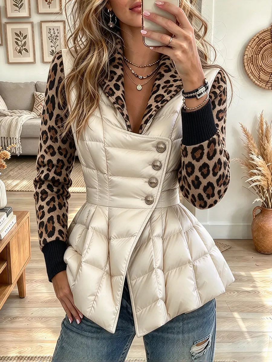Women's Vintage Elegant Leopard Print Patchwork Quilted Winter Jacket