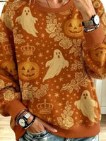 Vintage Halloween Ghost Pattern Art Casual Stylish Long Sleeve Sweatshirt